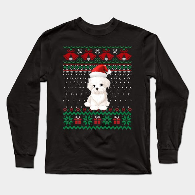 Funny Maltese Dog Lover Hats Ugly Christmas Sweater Gifts Long Sleeve T-Shirt by Maccita